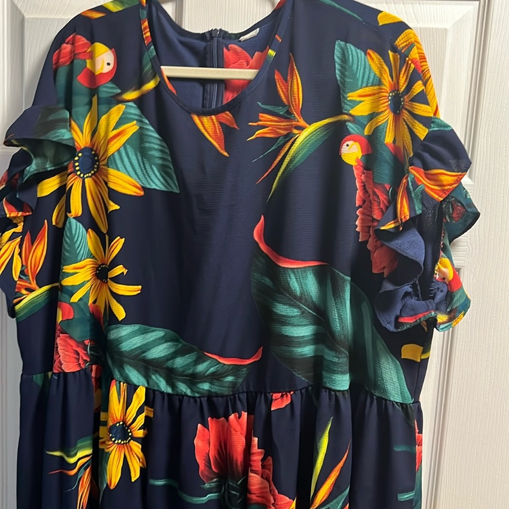 Knee length plus size tropical dress